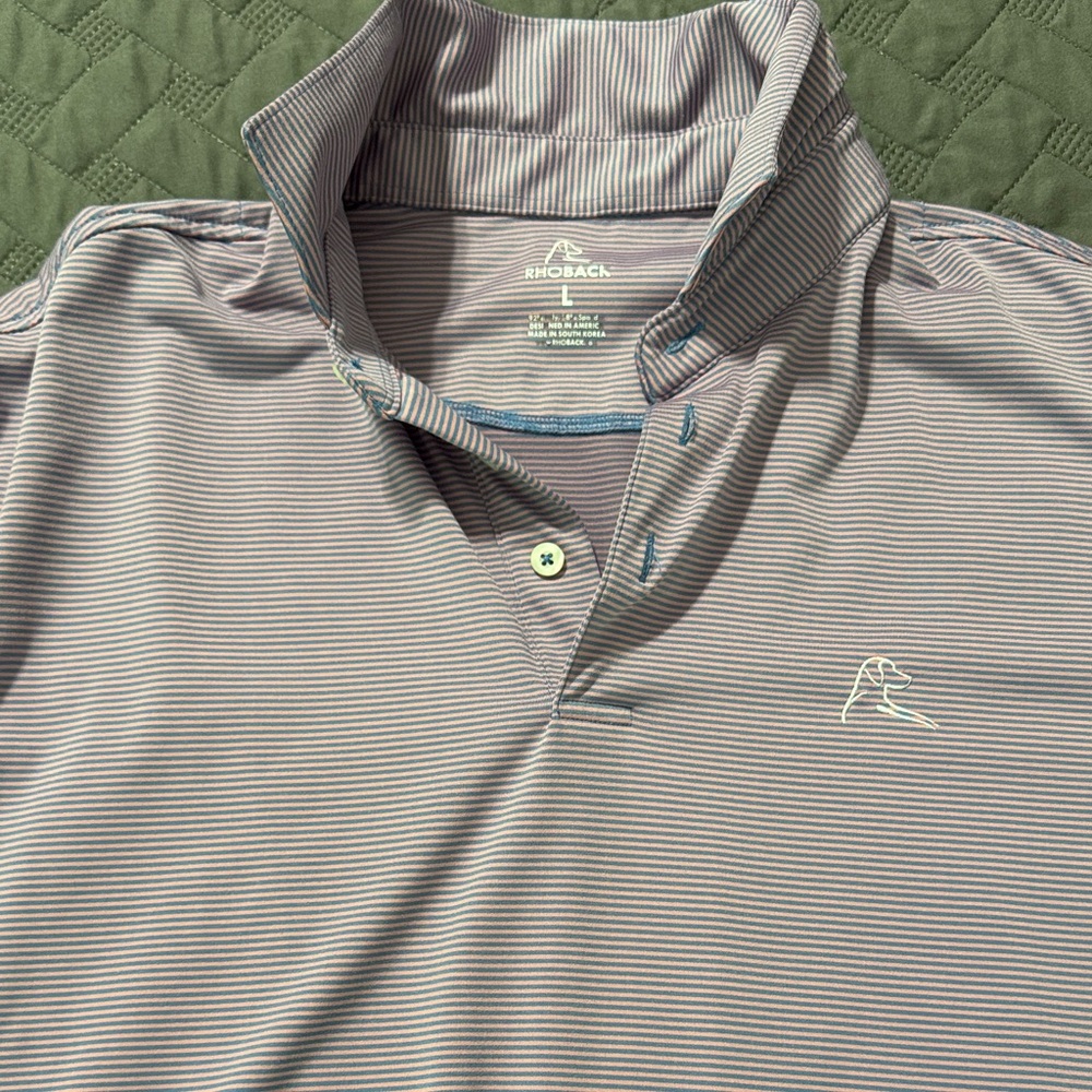 Rhoback Men's Striped Polo Shirt - Blue and White / red